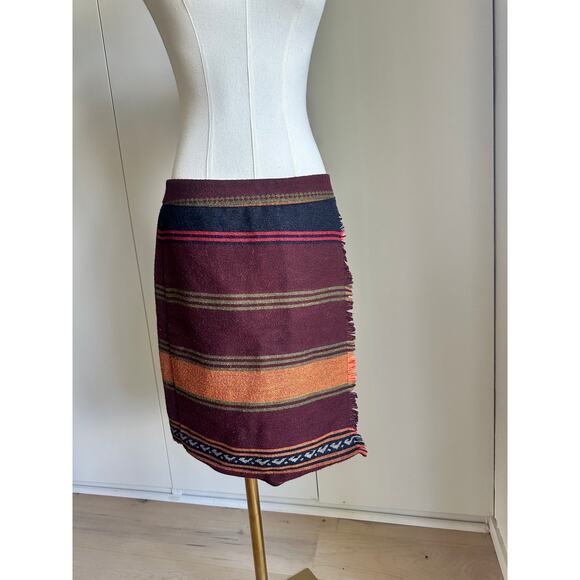 Vintage Wool Blanket Skirt Mini Wrap Size 10P Boho Western Southwestern Print - Picture 2 of 7